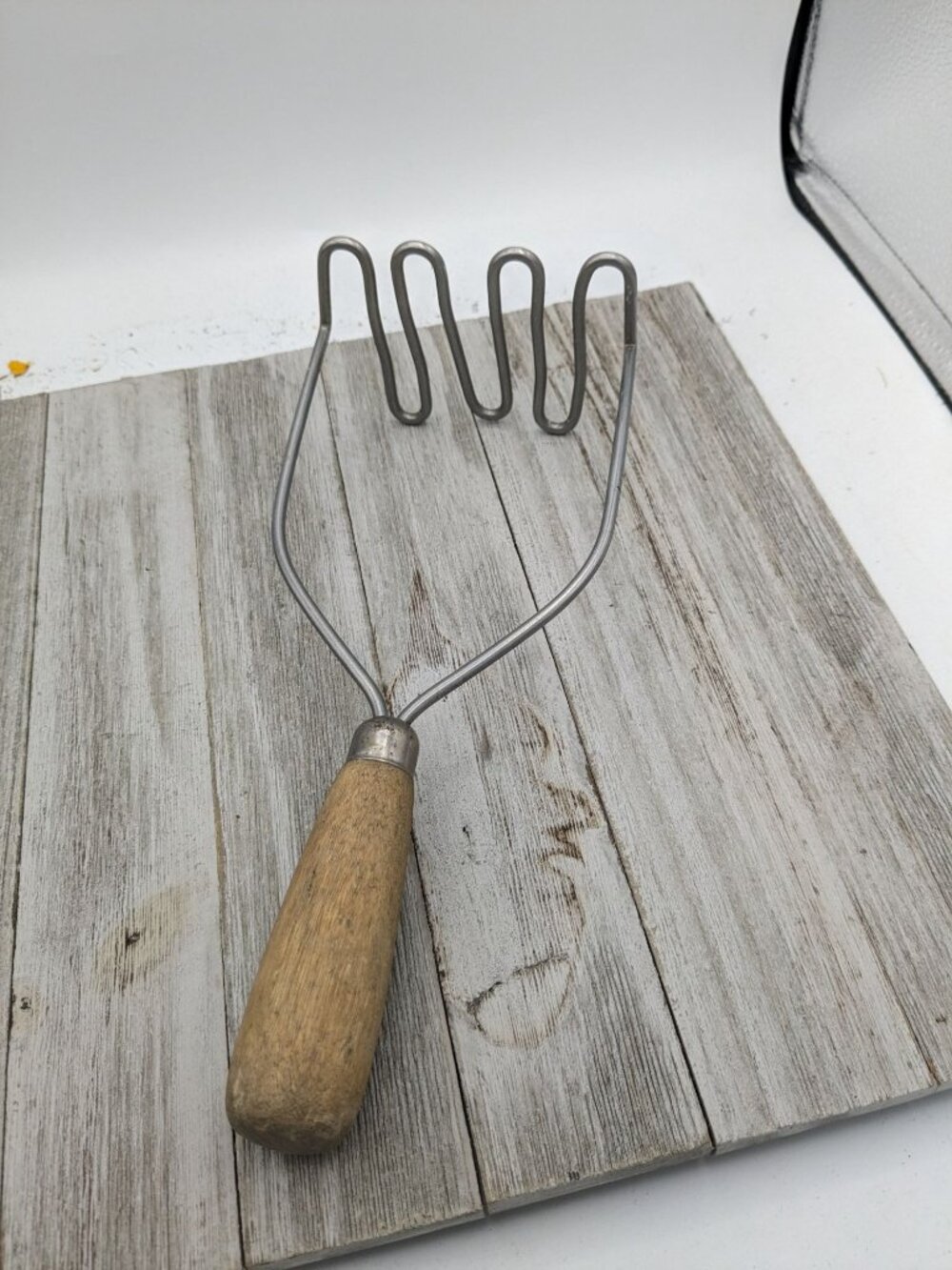 Vintage 9" Veggie Potato Masher Wood Handle
